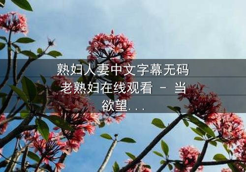 熟妇人妻中文字幕无码老熟妇在线观看 - 当欲望撕碎婚姻的伪装,她将如何抉择?